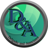 Logo of Delgado and Associates with stylized D&A letters.